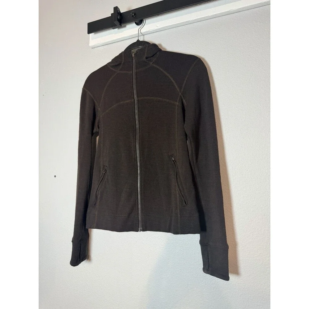 Ibex Women's Full Zip Hoodie Sweater Small Rambouillet Wool Brown Teal